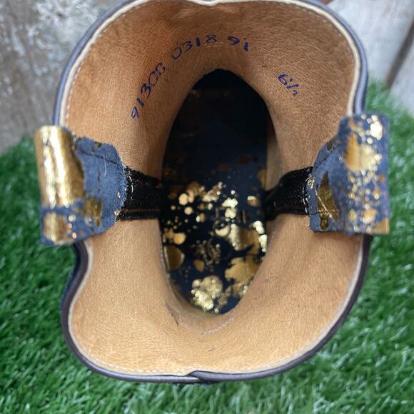 CoFi Leathers Charcoal Gold Metallic Short Cowboy Boots Women's 6.5 - Picture 7 of 8